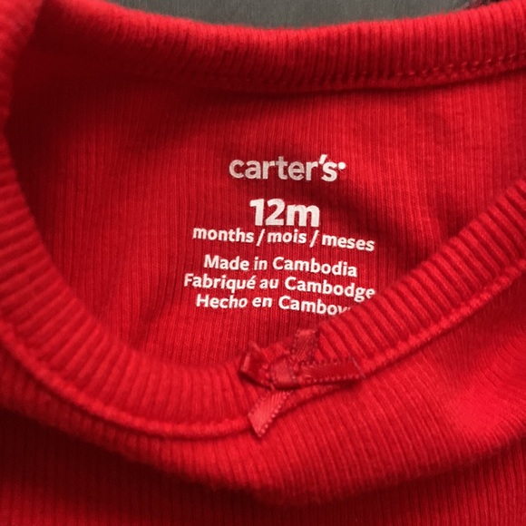 Carter’s Baby Girls 2 PC Outfit Red Shirt & Gray Plaid Jumper Dress Set 12M - Picture 3 of 8